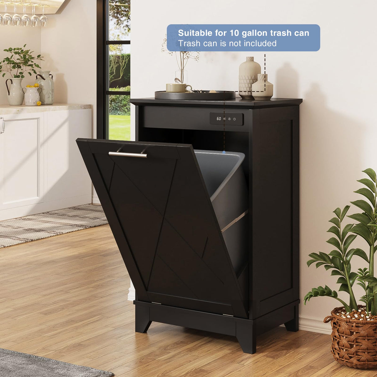 FiveWillowise Tilt Out Trash Cabinet, Kitchen Trash Can Cabinet w/Negative ion and deodorizing Function, Dog Proof 10 Gallon Garbage Can Cabinet for Kitchen, Bathroom, Living Room, Black FiveWillowise