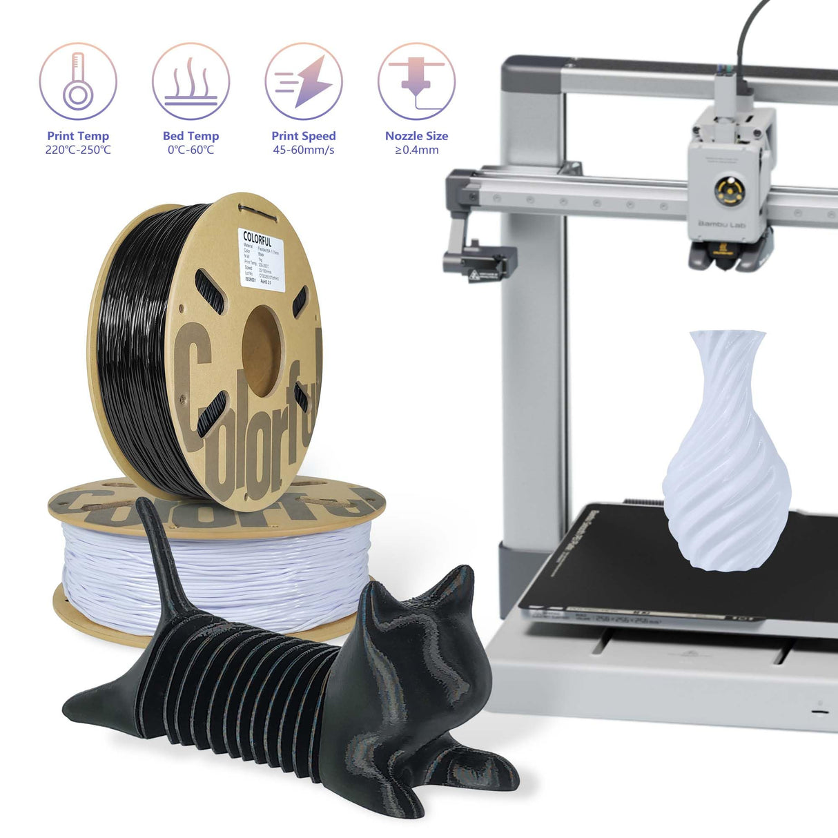 COLORFUL TPU Filament 1.75mm Black, 85A Soft 3D Printer Filament, Flexible TPU 3D Printing Filament, Dimensional Accuracy +/- 0.05 mm, 1kg Spool (2.2LB),Black colorful