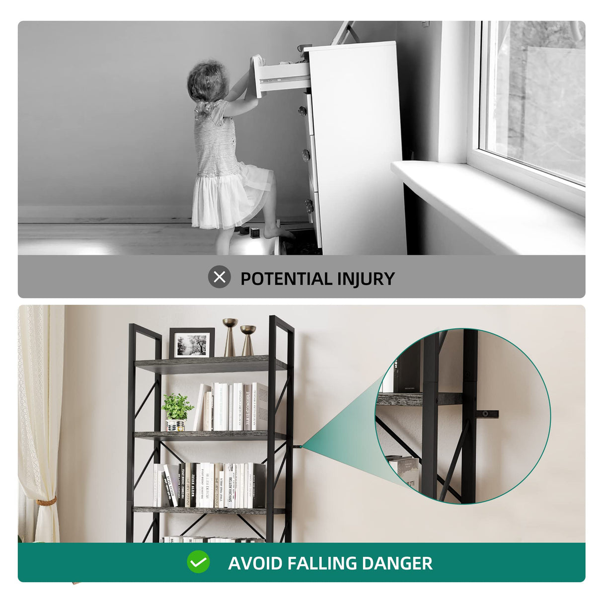 YITAHOME 5 Tiers Bookshelf, Industrial Artsy Grey Bookcase Bookshelves, Book Rack, Storage Rack Shelves Books Holder Organizer for Books Movies in Living Room Home Office, Charcoal Gray + Black YITAHOME