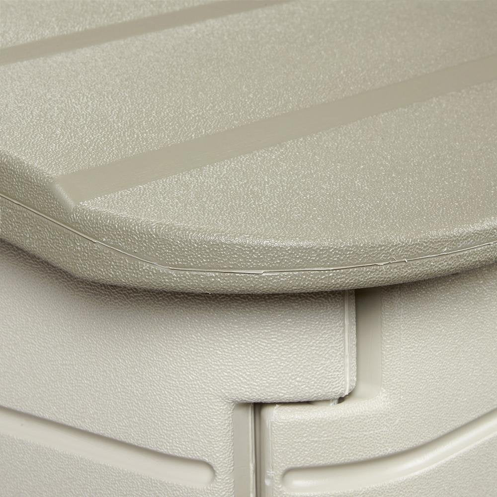 Rubbermaid Large Horizontal Resin Outdoor Storage Shed With Floor (5 x 4 Ft) Weather Resistant, Beige/Brown, Organization for Home/Backyard/Pool Chemicals/Toys/Garden Tools/Porch/Patio Cushions Rubbermaid