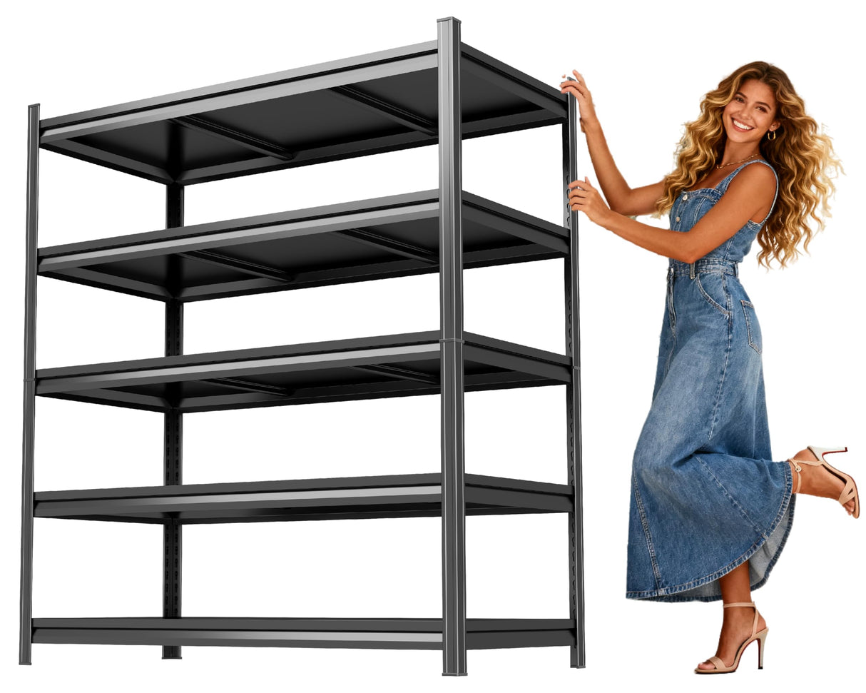 63" H Metal Garage Shelving Heavy Duty 2000LBS Adjustable Storage Shelves Unit 5 Tier garage storage shelves Utility Storage Rack Shelf for Basement, Commercial, Warehouse, Industrial, Black PRESTELION