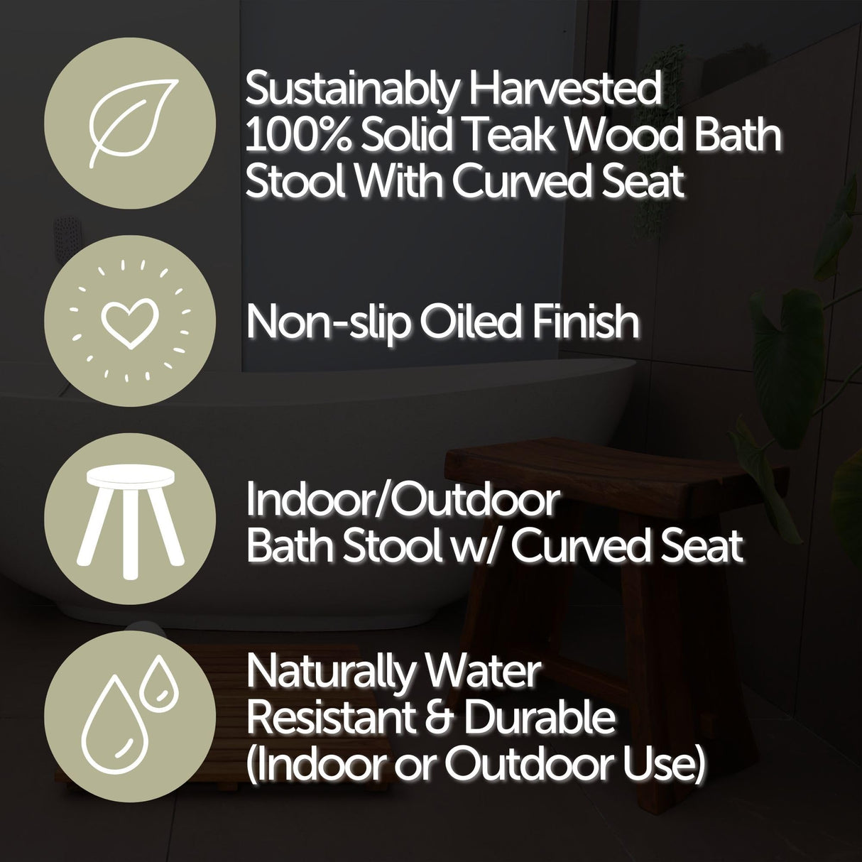 NORDIC STYLE TEAK Shower and Bath Stool, Teak Wood Shower Bench, Indoor and Outdoor Use 17.7" (Rustic Finish w/Curved Seat) NORDIC STYLE TEAK