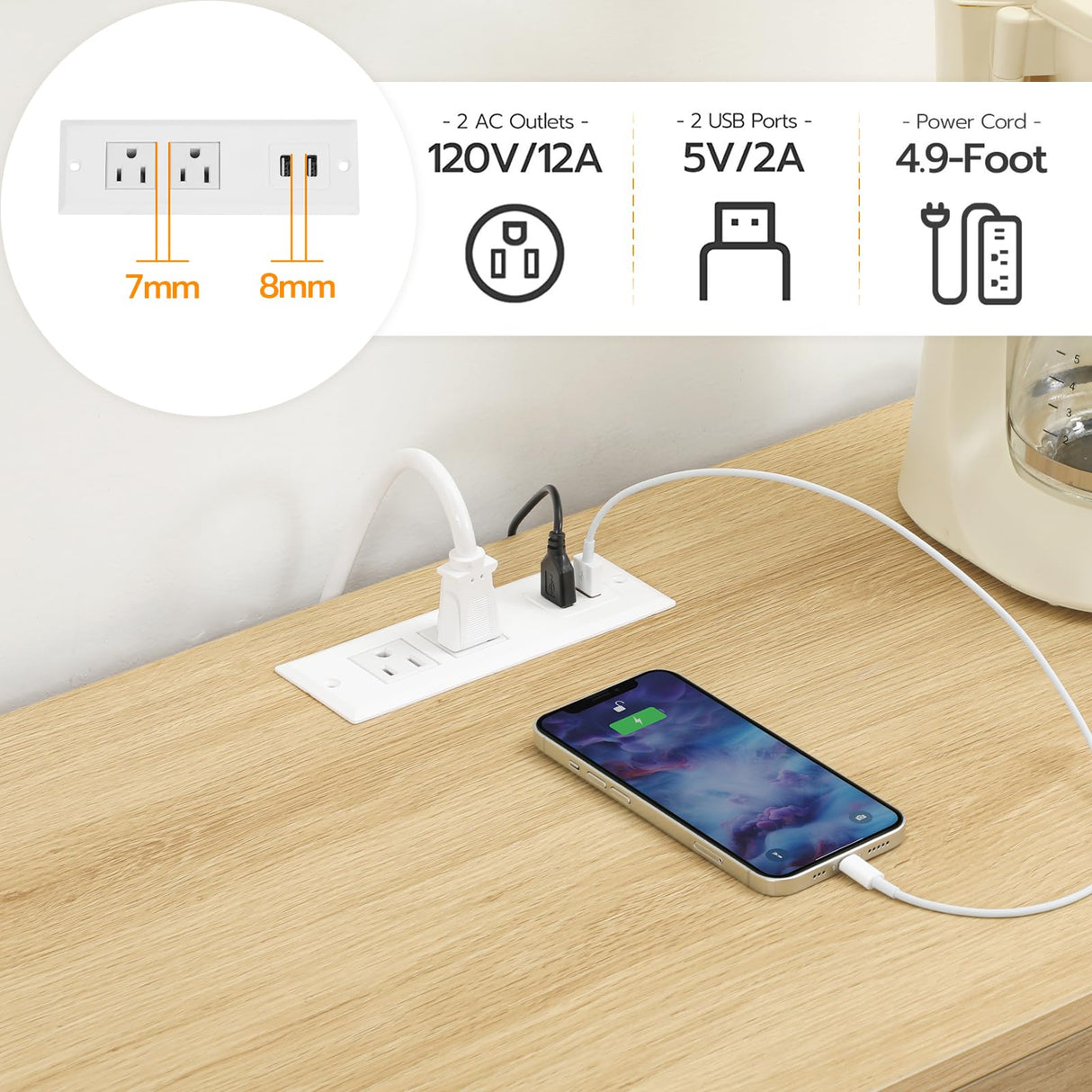 HOOBRO Buffet Cabinet with Power Outlet, 47.2" Kitchen Sideboard Storage Cabinet & LED Light, Rattan Decor Doors, Accent Cabinet Coffee Bar Cabinet Console Table for Hallway Entry, Natural NL120UDCB01 HOOBRO