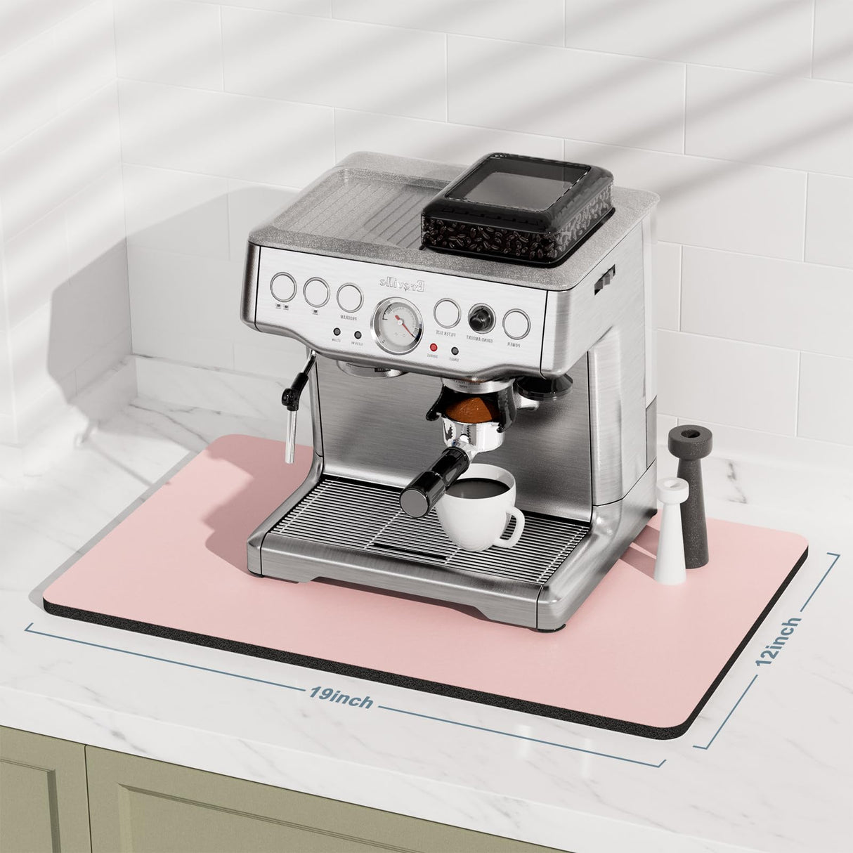 Rnivvi Coffee Mat, 12"x19" Coffee Bar Mat for Coffee Station Accessories and Organizer, Hide Stain Anti Absorbent Dish Drying Pad for Kitchen Counter, Cute Coffee Bar Decor Coffee Machine Mat, Pink Rnivvi