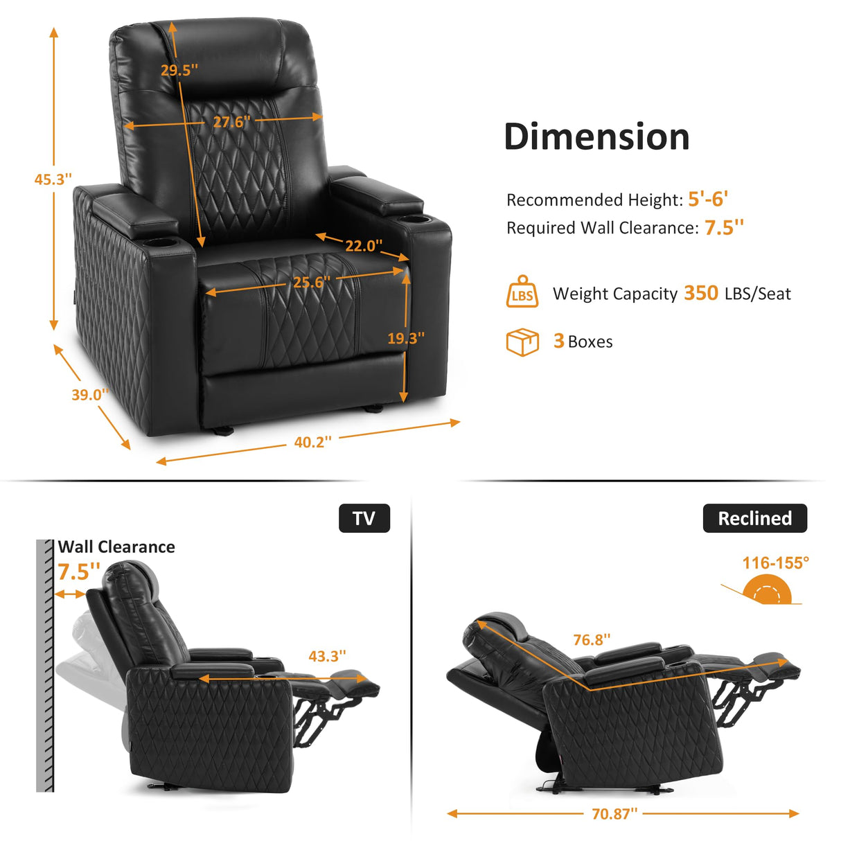 MCombo Zero Gravity Oversized Power Recliner Chair for Adults with Power Headrest & LED Light, Faux Leather Recliner Chair for Living Room & Home Theater, USB Port, Armrest Storage HTS401 MCombo