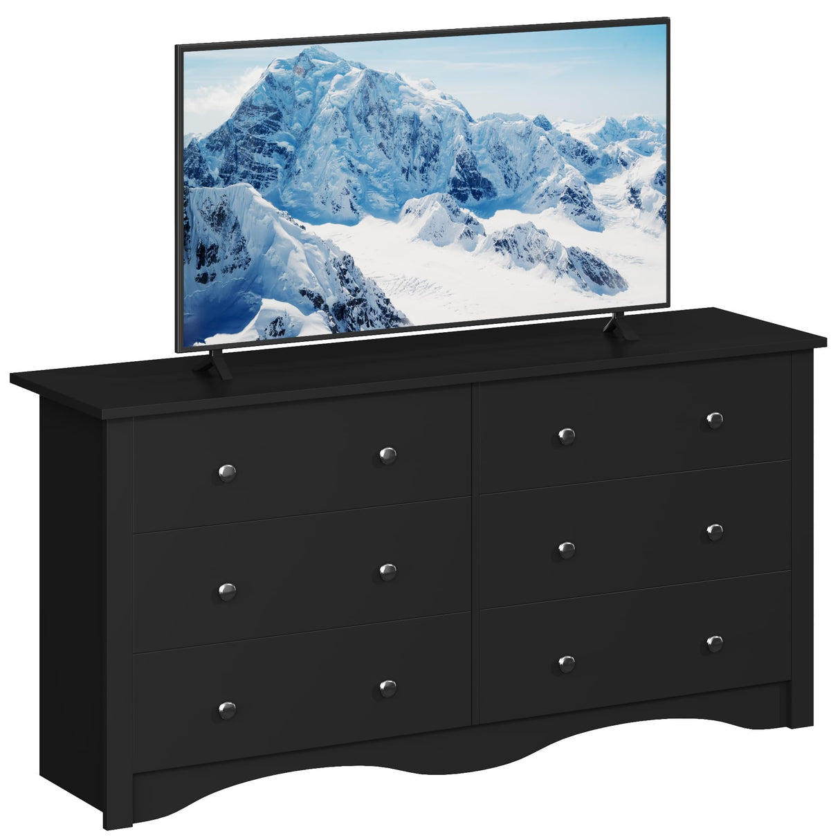 Furmax 6 Wood Drawers Dresser for Bedroom, Double Dresser for TV up to 65 inch, TV Stand Storage Chest of Drawers for Living Room Hallway Entryway (Black) Furmax