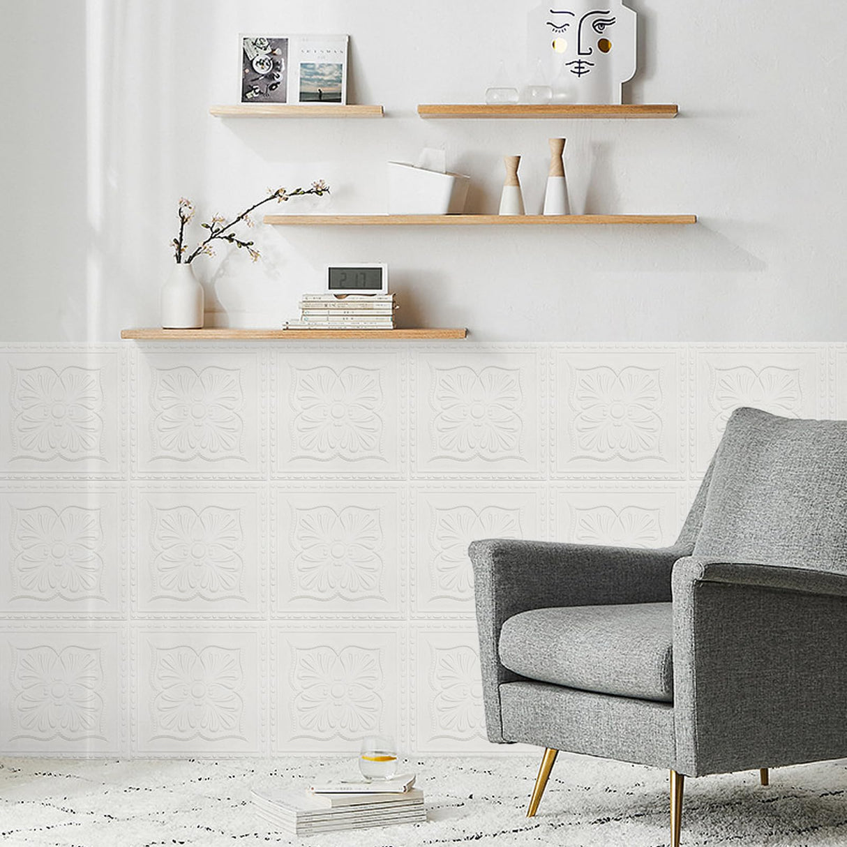 Ceiling Tiles, Ceiling Tiles Peel and Stick Foam, 32 Pcs, Covered 42 Sq.Ft, 3D Wall Panels Peel and Stick, Easy to Install and Cut for Ceiling and Interior Wall Decor, Plain WhiteοΌ13.8 x 13.8 inchοΌ Dureidos