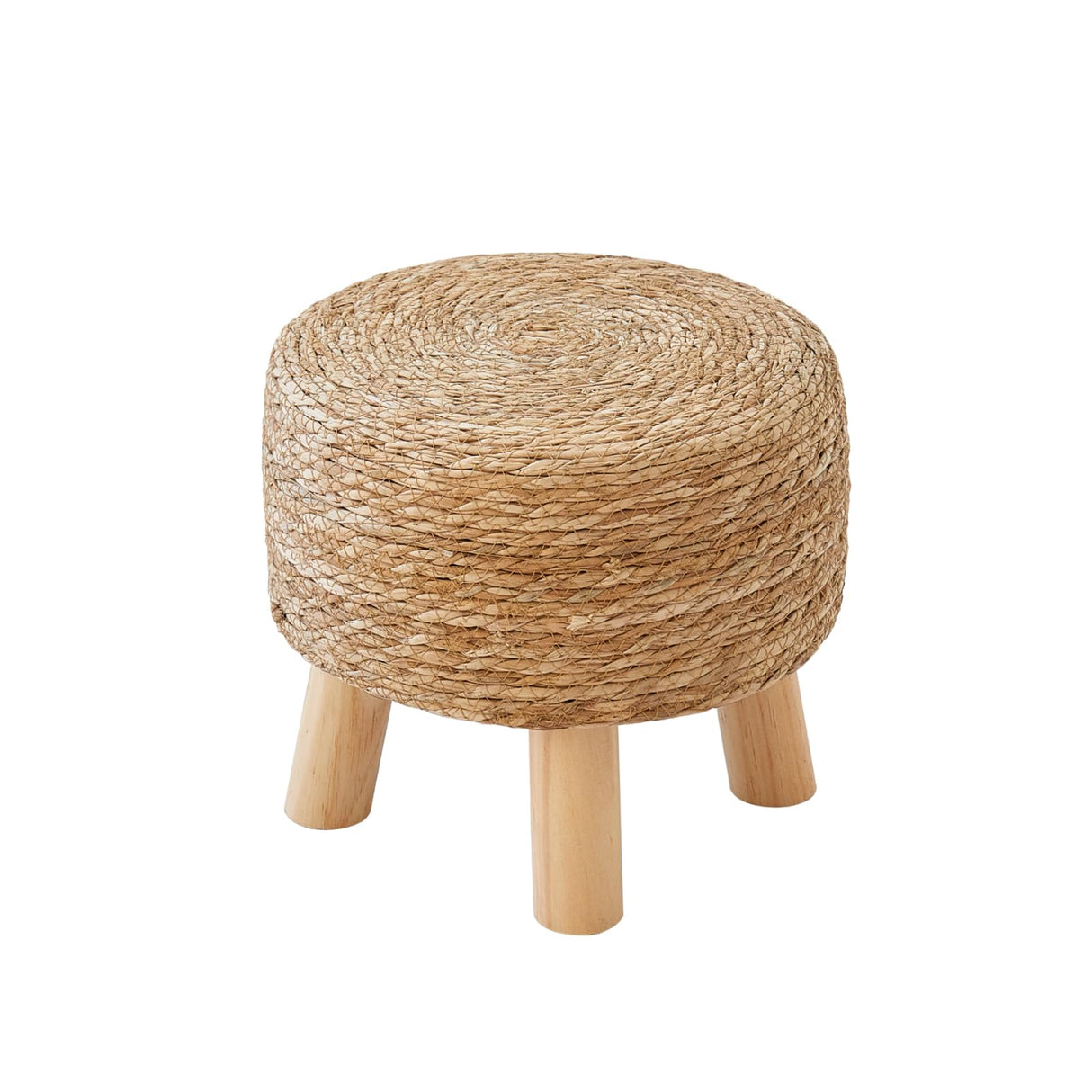 ALeesing Round Ottoman Natural Seagrass Footstool, Round Footstool with 4 Wood Legs, Hand Woven Round Footstool Sofa Stool, Multifunctional Modern Dressing Stool, Sofa Side Table for Bedroom (Nature) ALeesing
