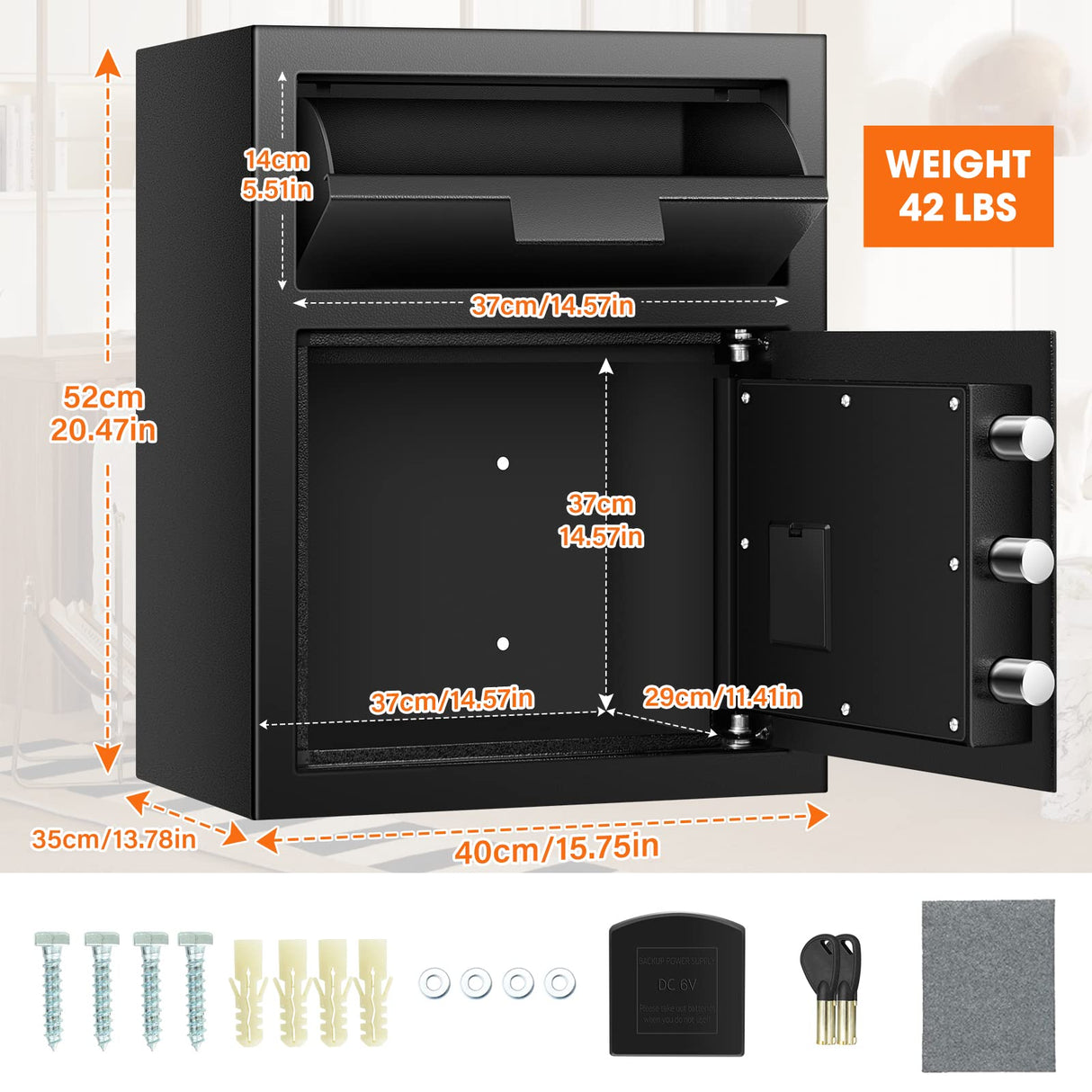 2.8 Cuft Depository Safe with Drop Slot, Anti-Theft Cash Drop Safe with Digital Keypad, Heavy Duty Money Drop Box with LED Display, Drop Safe for Business Mail Church Thmosz