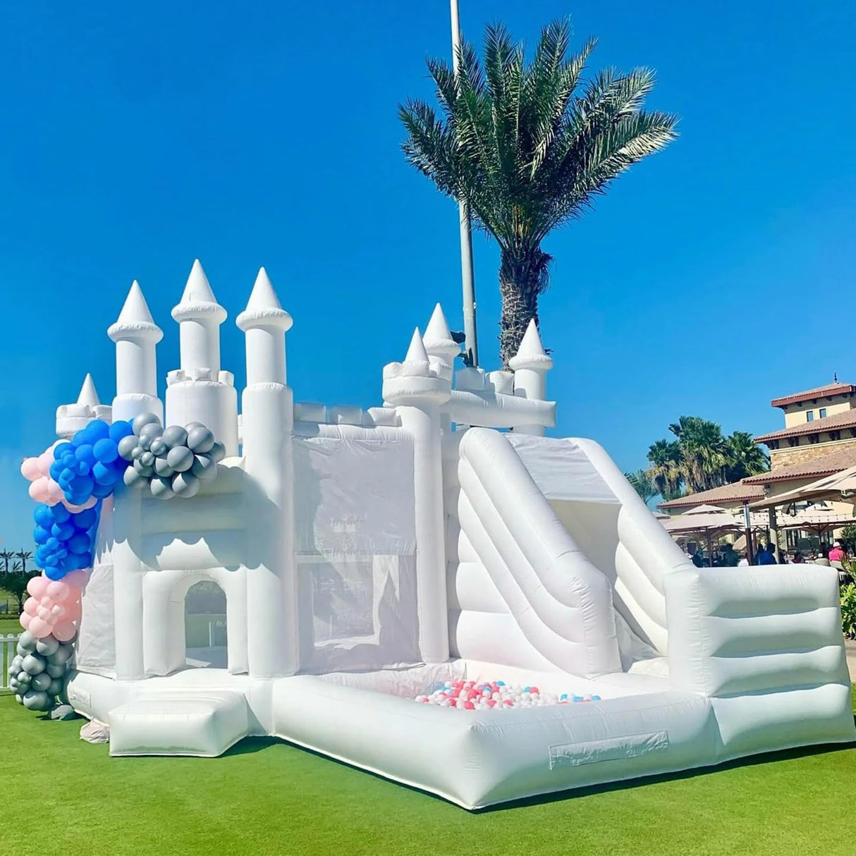 White Bounce House, Commercial White Castle 20x13ft Large Adults PVC Bounce House with Blower Inflatable Castle for Wedding Birthday Party Celebrations AIRMAT FACTORY