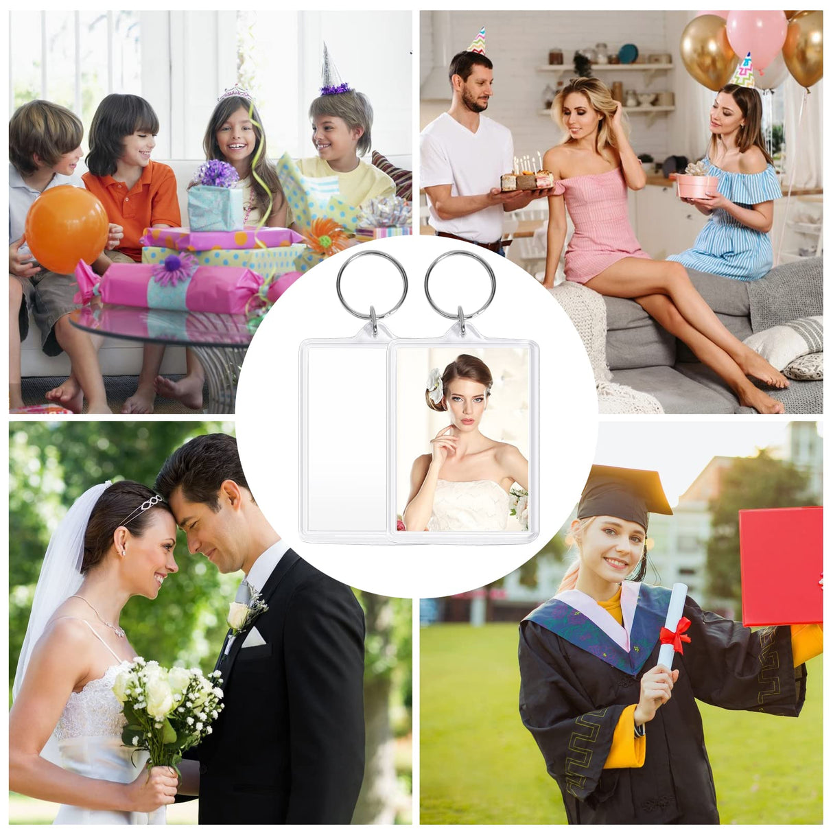 Visen 12 Pcs Acrylic Keychain Blank,Clear Rectangle Keyring Holder,Picture Keychains,Transparent Acrylic Ornaments,Custom Personalised Photo Insert Keychain,Key Rings for DIY Projects and Craf Visen