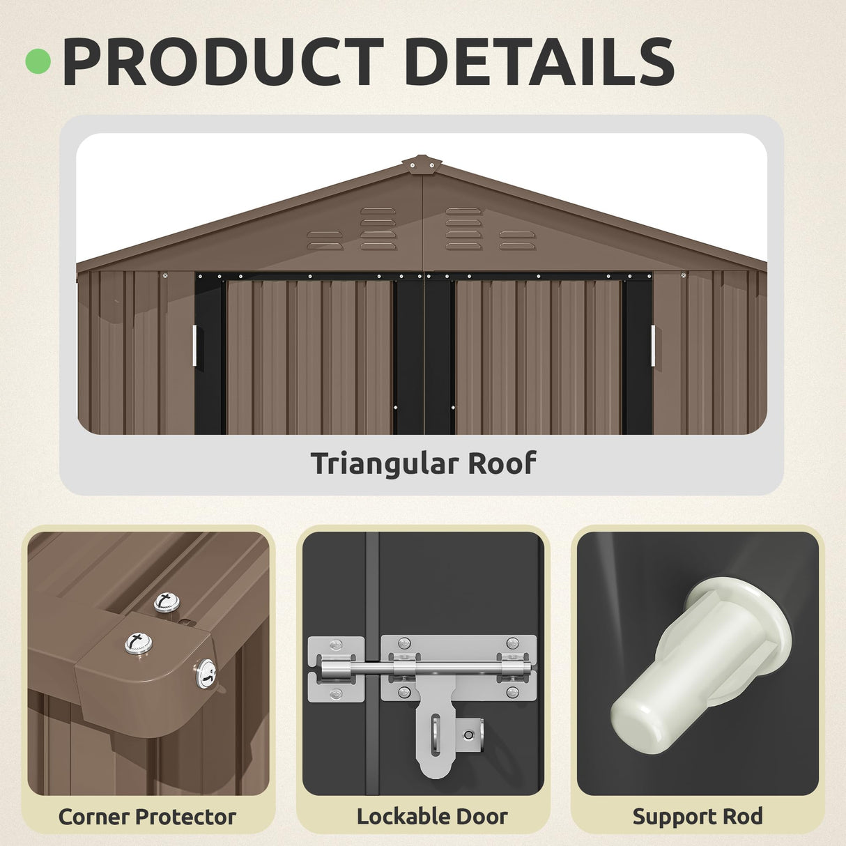 GOOBED 6x4FT Garden Storage Shed with Lockable Door and Vents, Metal Outdoor Tool Shed for Patio Lawn, and Backyard, Ideal for Storing Bikes, Trash Bins, Tools and Equipment, Brown GOOBED