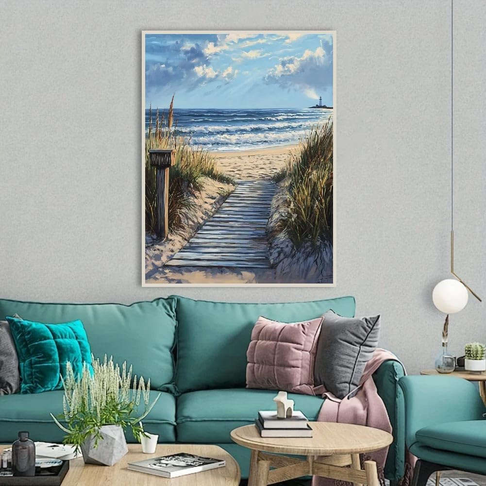 STGLCR 5D Beach Scenic Diamond Painting, Road Diamond Painting Kit for Adults, Diamond Art Kits for Begginners DIY Full Drill Crystal Rhinestone Arts and Crafts 16x12inch STGLCR