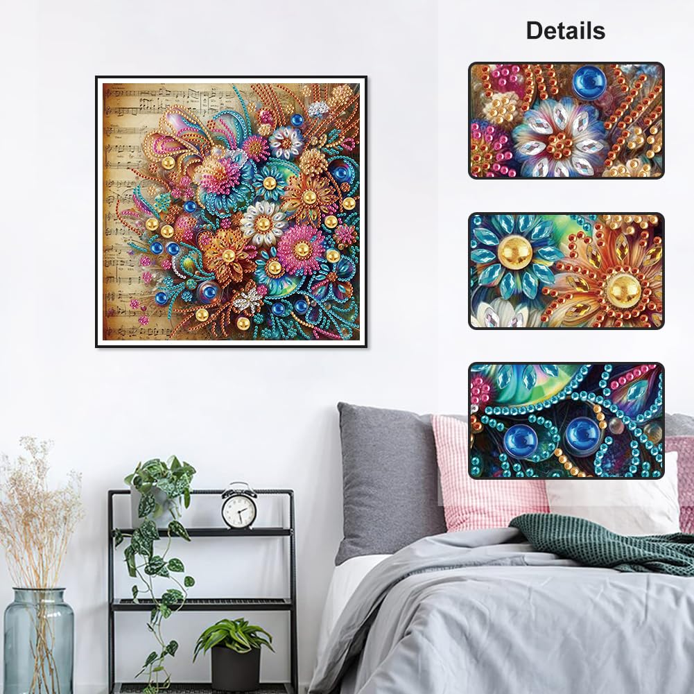 Stalente Diamond Painting Kits for Adults, 5D Special Shape Diamond Art Kits for Beginners, Crystal Rhinestones Diamond Painting for Home Wall Decoration Gift 12×12inch, Flower Stalente