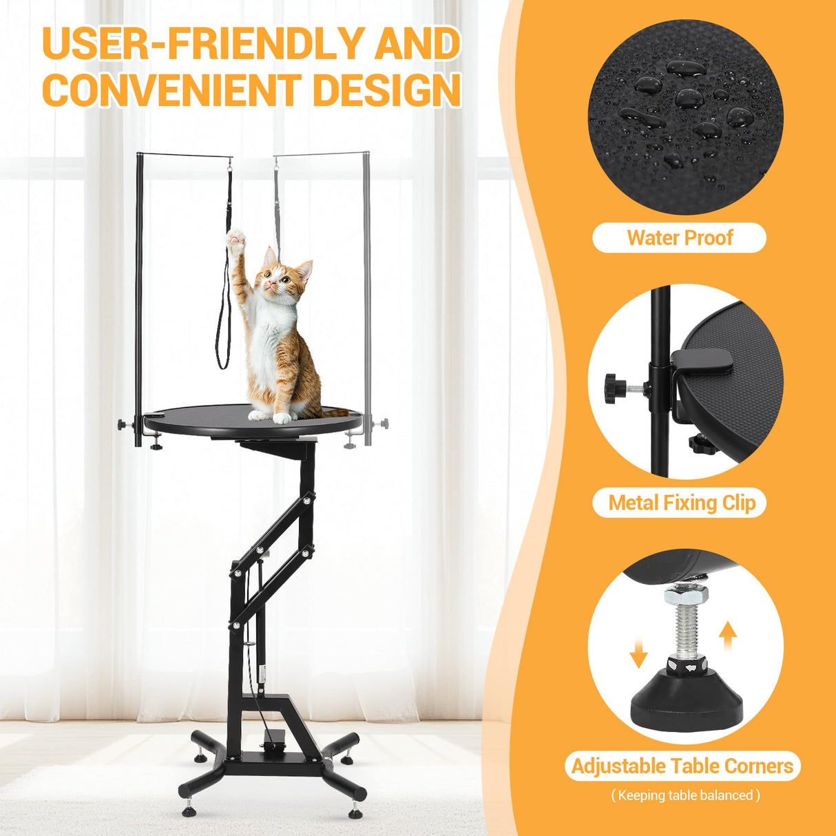 Hydraulic Lift Dog Grooming Table 24" Rotating Desktop Pet Grooming Table for Small Dogs At Home, 360° Rotating Grooming Table, Adjustable Overhead Arm & Tool Organizer Dog Grooming Station, Black GarveeLife