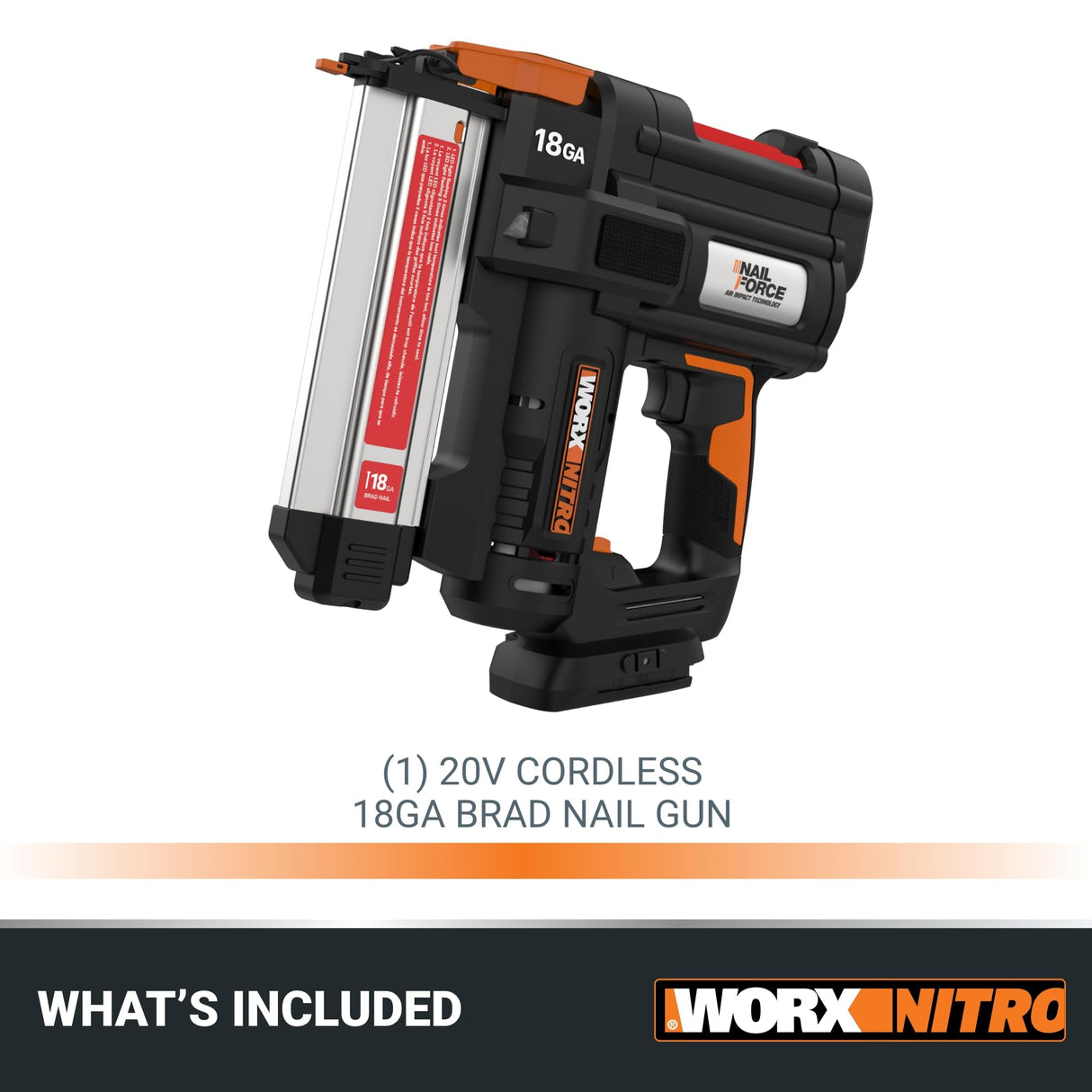 Worx Nitro 20V 18GA Brad Nailer Cordless Fires 80 Nails Per Minute, Cordless Nail Gun Anti-Ejection, Nail Gun Battery Powered Tool-Free Jam Release WX842L.9 Power Share – Tool only WORX
