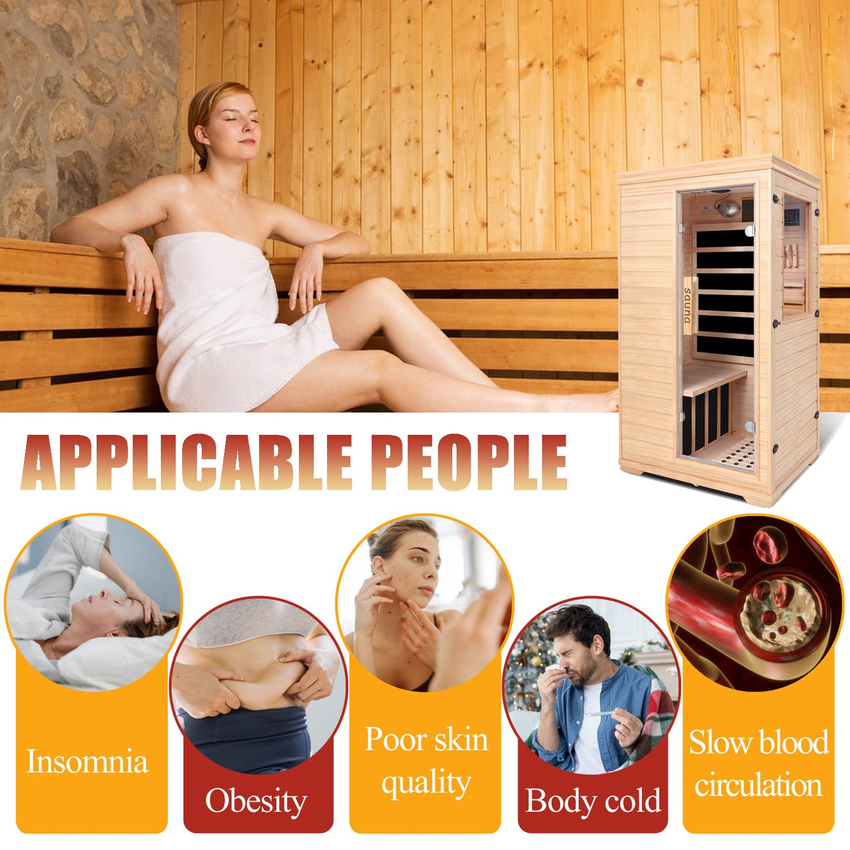 Far Infrared Sauna for 1 Person, Indoor Low EMF Infrared Wooden Dry Sauna for Home with 5 Low EMF Heating Panels, Side-Opening Door, Digital Control, Bluetooth Speakers, Home Spa Therapy DWKWE