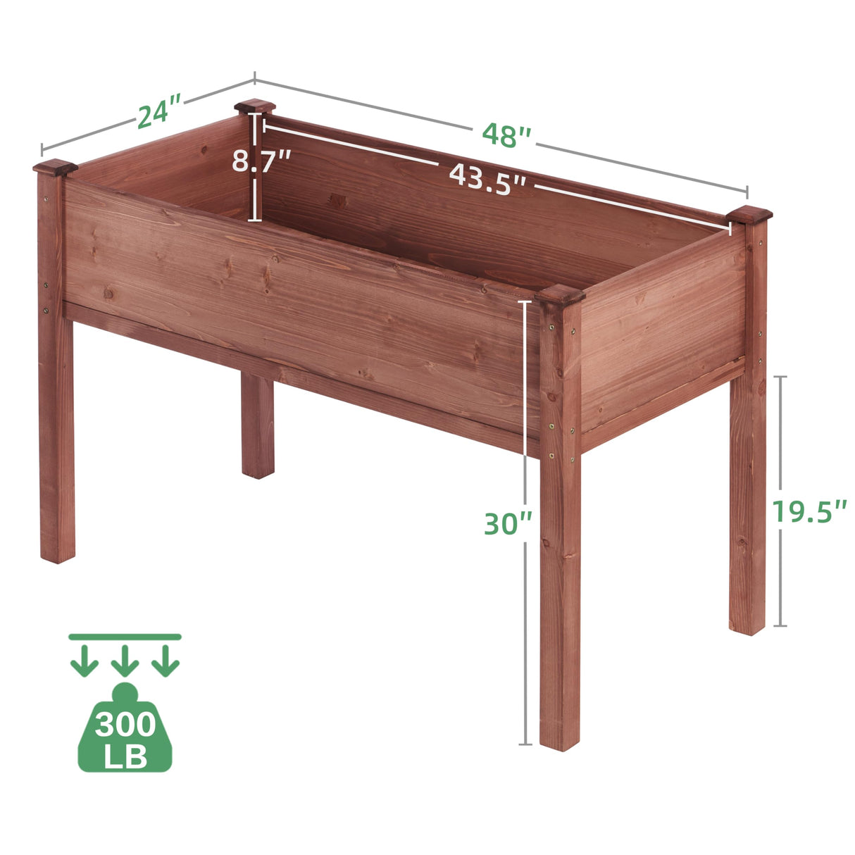 Raised Garden Bed with Legs, 48x24x30'', Outdoor Wood Elevated Planter Box, Thick Legs, w/Liner SoliWood