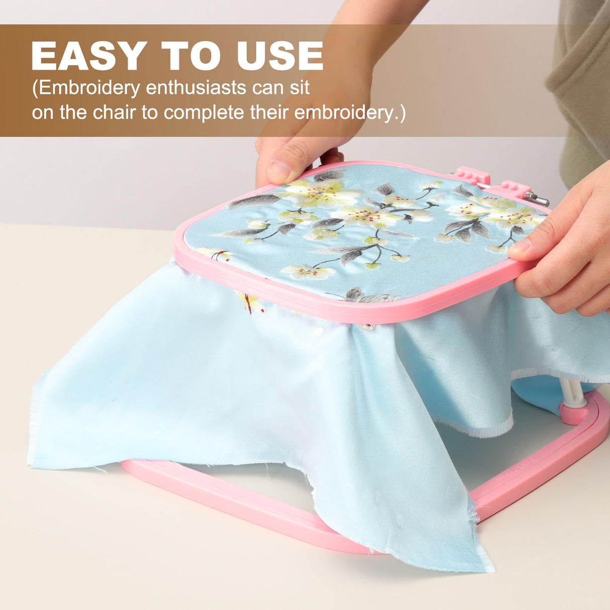 PATIKIL 9.4" x 8.7" Square Embroidery Hoop Stand, Adjustable ABS Plastic Cross Stitch Stand Hands-Free 2-Tier Embroidery Hoop Holder Punch Needle Frame for Sewing Arts Needlework, Khaki PATIKIL