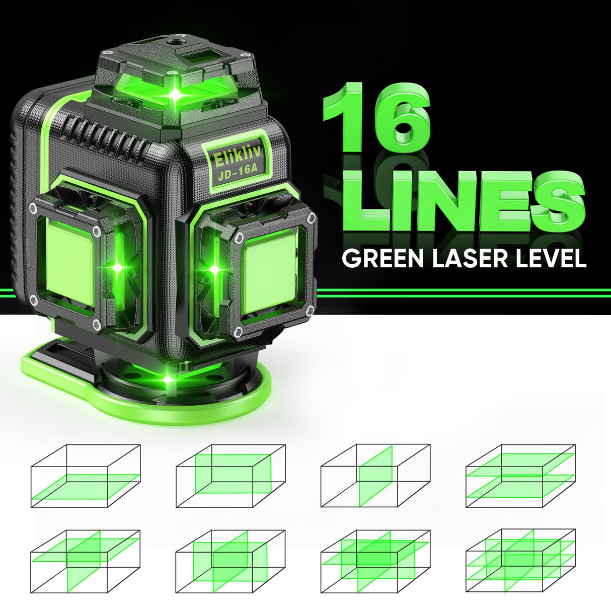 Laser Level 360 Self Leveling with Tripod, Elikliv 4D Laser Level, 165Ft Green Laser Level Lines Tool, 4x360° Cross Line Laser for Construction, Floor Elikliv