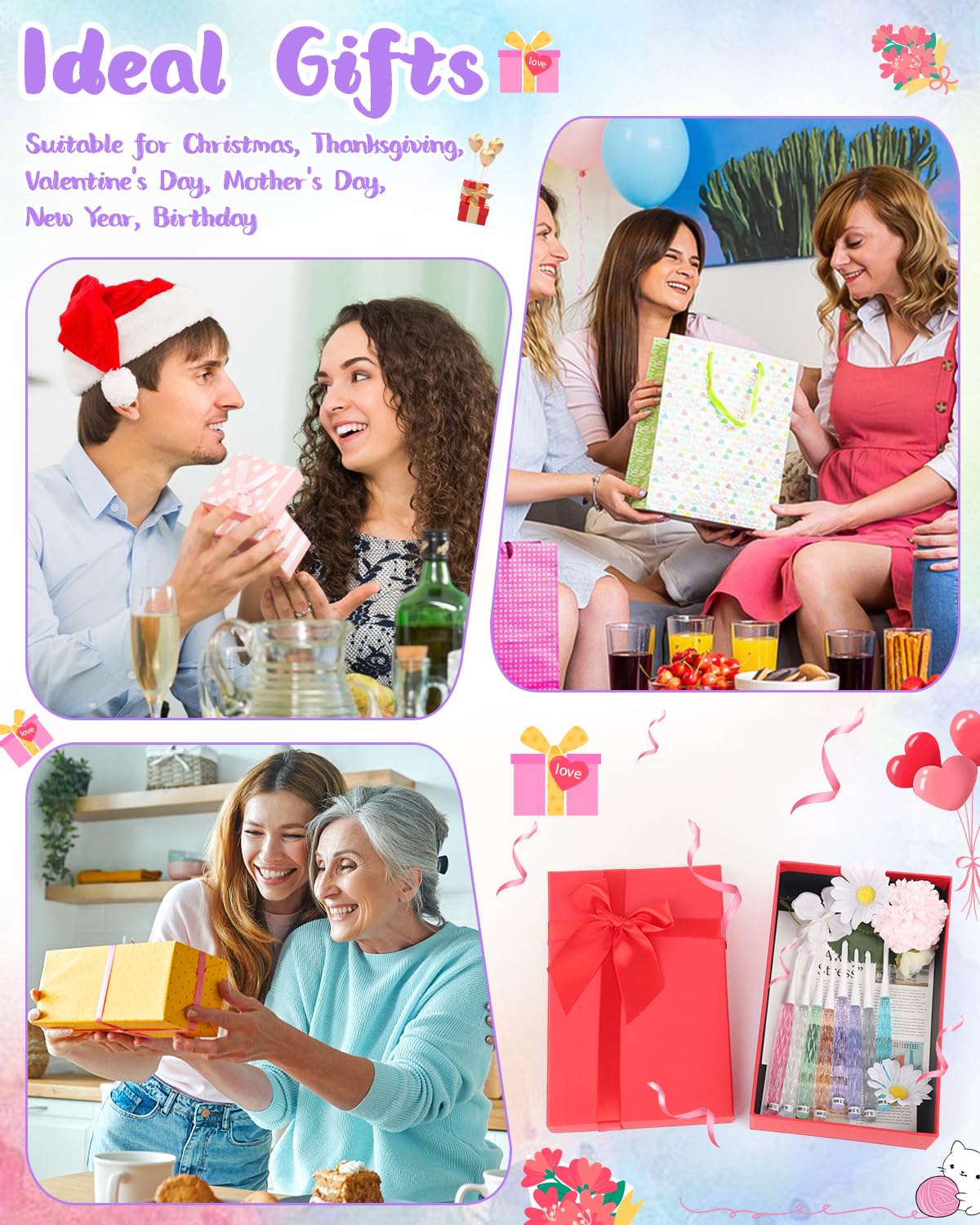 Coopay Inline Crochet Hooks, 8 Sizes Crochet Hook Set 2.5mm(C)-6mm(J), See-Through Plastic Handle, Ergonomic & Pretty, Ideal for Crocheting Blankets, Dolls, Shawls, Hats, Scarves Coopay