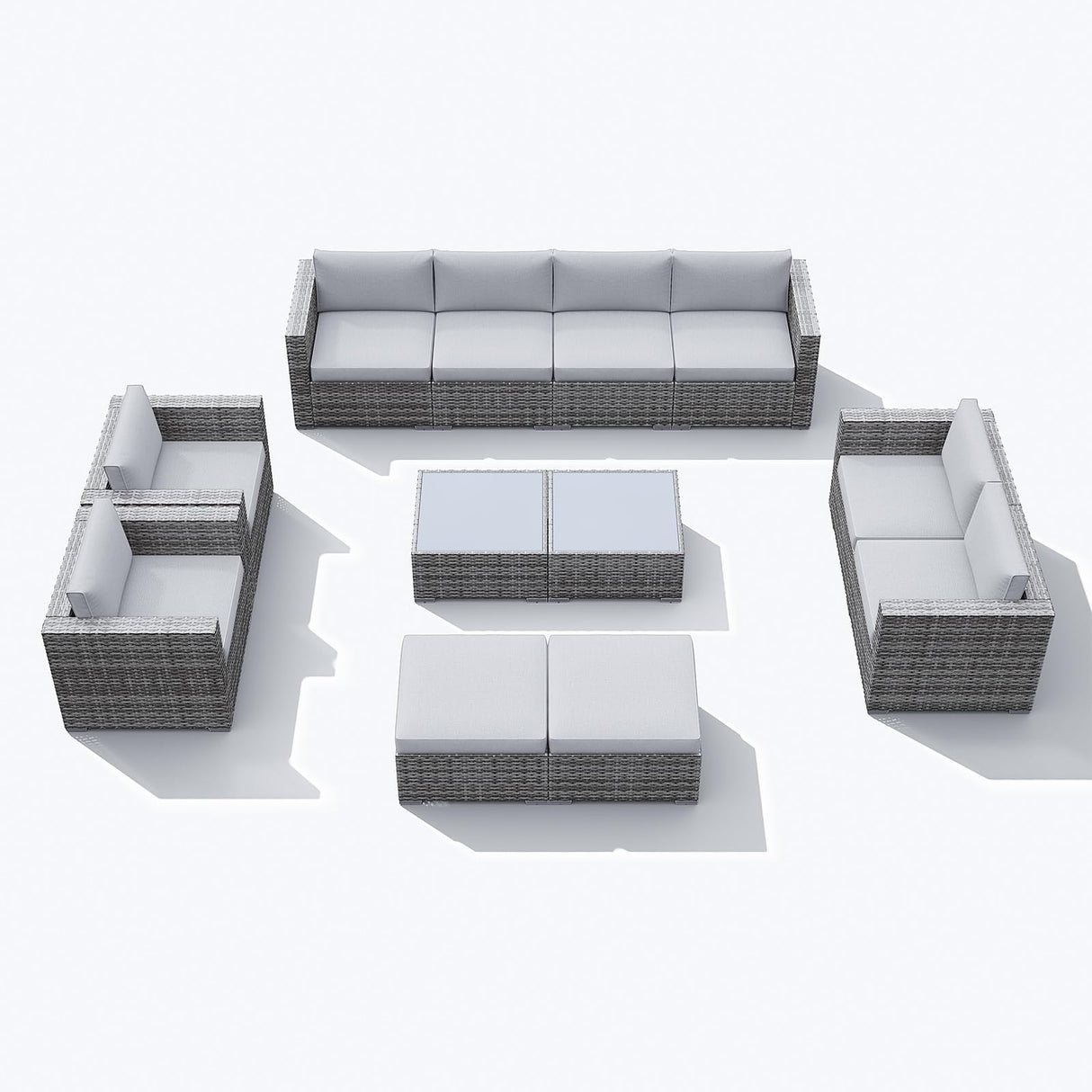 Patiorama 12 Piece Patio Furniture Set, Outdoor Sectional Sofa, All-Weather Grey PE Wicker Rattan Conversation Set, Patio Couch Furniture Set w/Coffee Table for Balcony Garden Pool(Light Grey Cushion) Patiorama