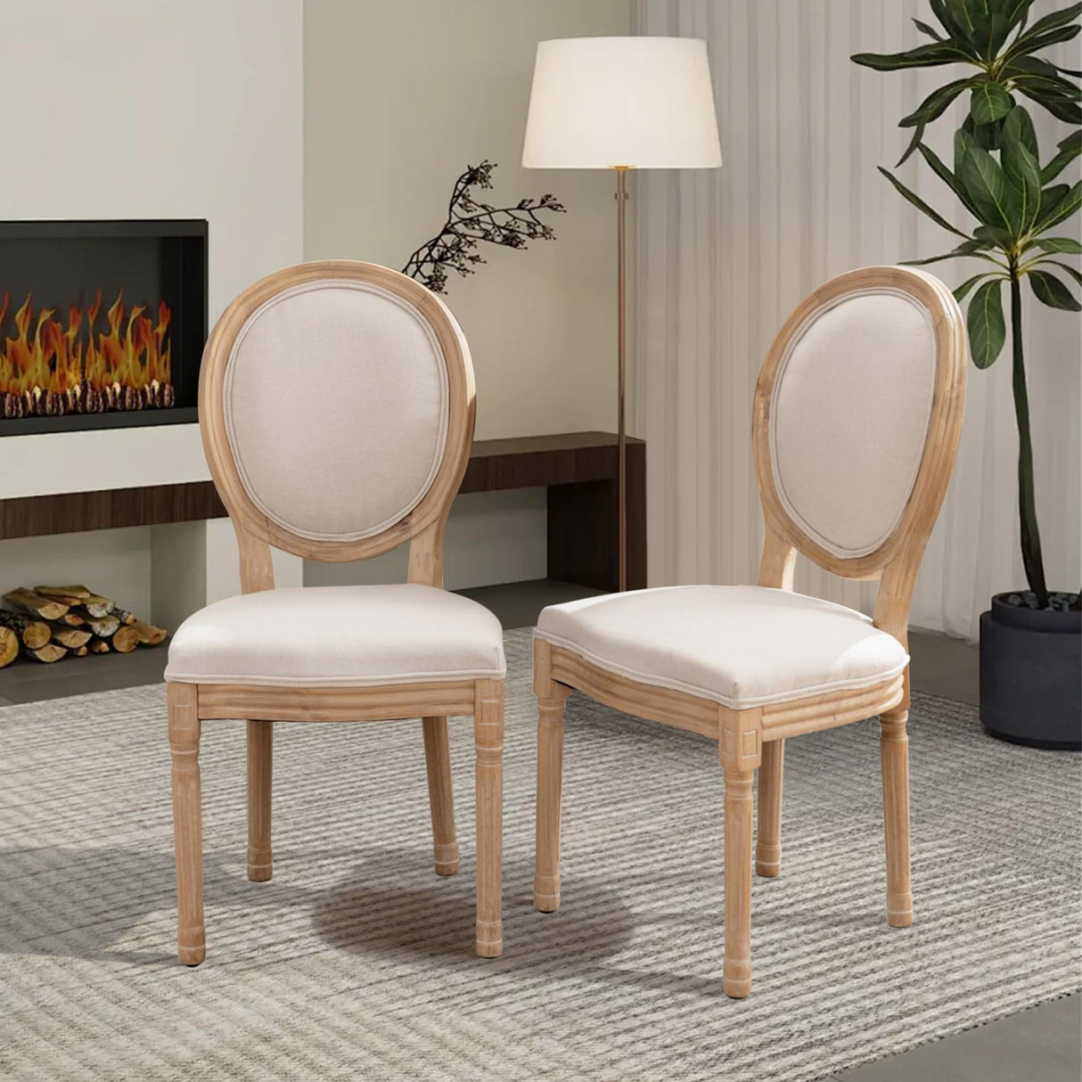 SoarFlash French Dining Chairs Set of 4, Vantage Dining Chair with Round Back, Farmhouse Country Dining Chair for Kitchen,Bedroom,Beige SoarFlash