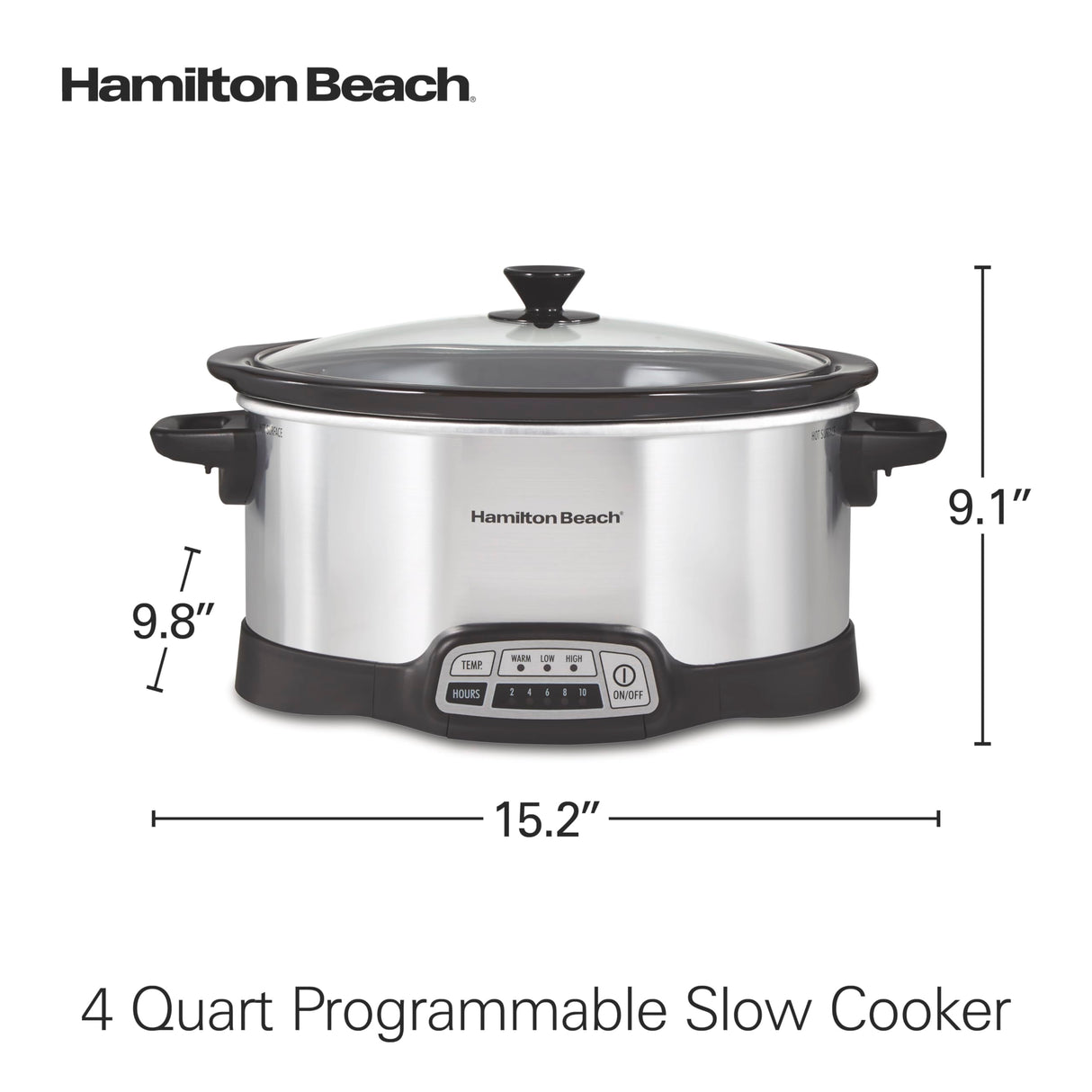 Hamilton Beach Programmable Slow Cooker with Flexible Easy Programming, 5 Cooking Times, Dishwasher-Safe Crock, Lid, 4 Quart, Silver Hamilton Beach
