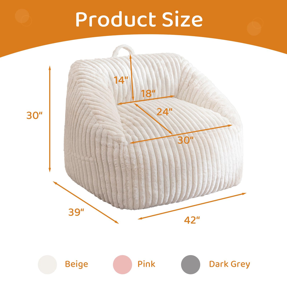 BYBYME Giant Bean Bag Chair for Adults and Kids, Large Comfy Cozy Beanbag, Floor Sofa for Teens, Living Room, Gaming, Reading, Beige BYBYME