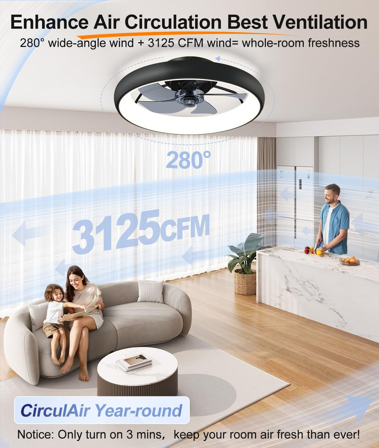 Ultra Low Profile Ceiling Fans with Lights and Remote Ultra Quiet 25 dB, 21" Modern Flush Mount Ceiling Fan LED Ceiling Fan Fandelier Ceiling Fan for Bedroom Kitchen Fivesun