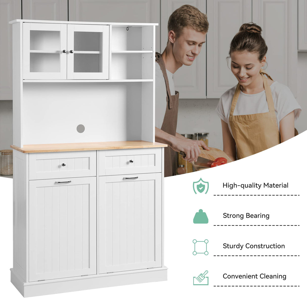 LOUVIXA Kitchen Pantry Storage Cabinet, Microwave Cabinet with Tilt Out Trash Cabinet,Tall Pantry Cabinet Cupboard, Freestanding Kitchen Hutch (White) LOUVIXA
