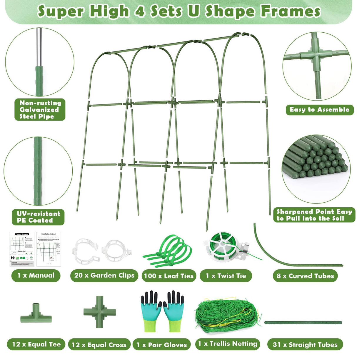 Cucumber Trellis for Raised Bed 65"×48", Garden Arch Trellis for Climbing Plants Outdoor, Metal Garden Trellis for Vegetables, Cucumber Trellis for Tomato, Bean, Pea, Grape, Plant, Squash Tetutor