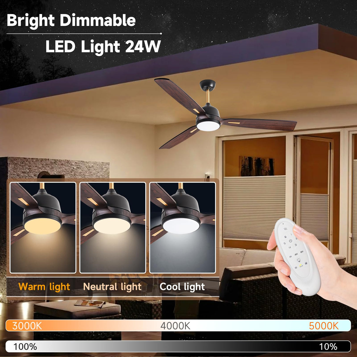 AUNLPB 60 inch Farmhouse Rustic Ceiling Fans with Lights, Solid Wood Ceiling Fan, Outdoor Ceiling Fans for Patios Waterproof, DC Reversible Motor High CFM Large Ceiling Fan for Exterior, Front Porch AUNLPB