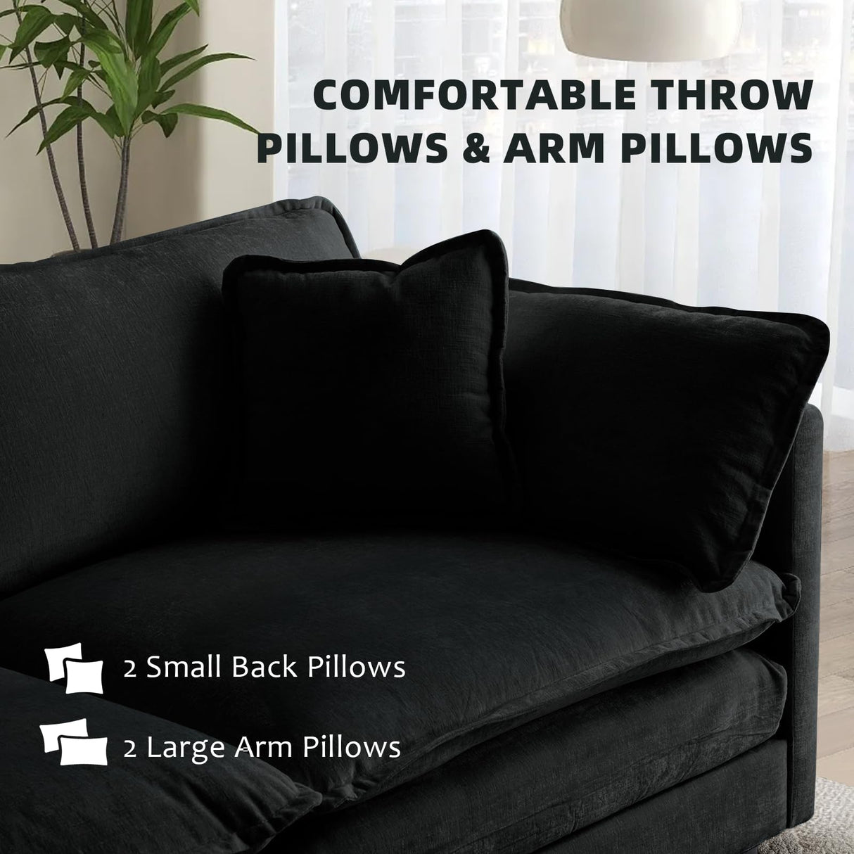 SoarTalent 76.7” Modular Sectional Sofa Convertible Couches, 2 Seater Chenille Deep Seat Cloud Couch Loveseat with Pillows for Living Room, Apartment, Office(Black) SoarTalent