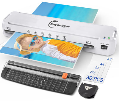 Buyounger Laminator Machine, A3 Laminator Machine with 30 Laminating Sheets, 13 Inch Laminating Machine with Fast Warm-up for A3/A4/A5/A6, Thermal and Cold 11X17 for Home School Office