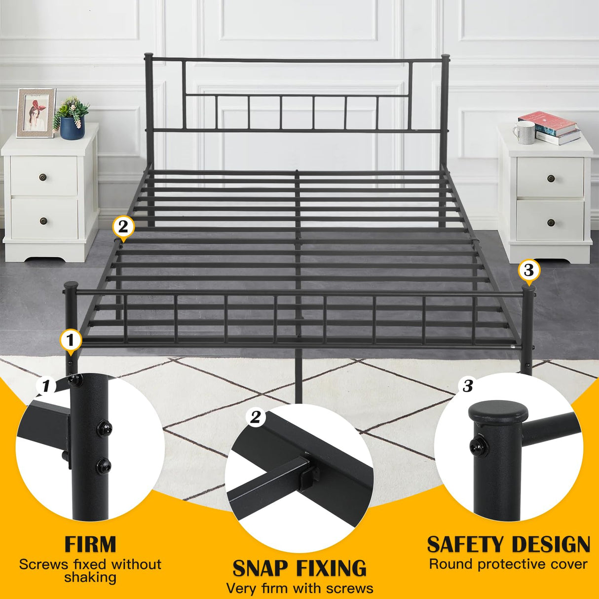 PayLessHere 14 Inch High Metal Platform Bed Frame with Headboard Maximum Storage Space Under The Heavy Duty Bed Frame No Box Spring Needed Noise-Free Easy Assembly (Full) PayLessHere