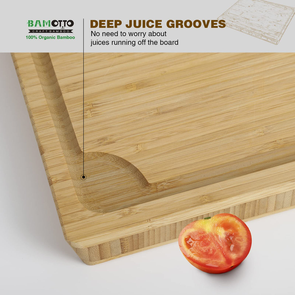 BAMOTTO 1.4" Thick Bamboo Cutting Board, Kitchen Heavy Duty Butcher Block Chopping Board with Juice Groove, for Meat, Turkey, Pork Ribs & Vegetables, 100% Organic Bamboo, 17.7" x 13.2" BAMOTTO CRAFTBAMBOO