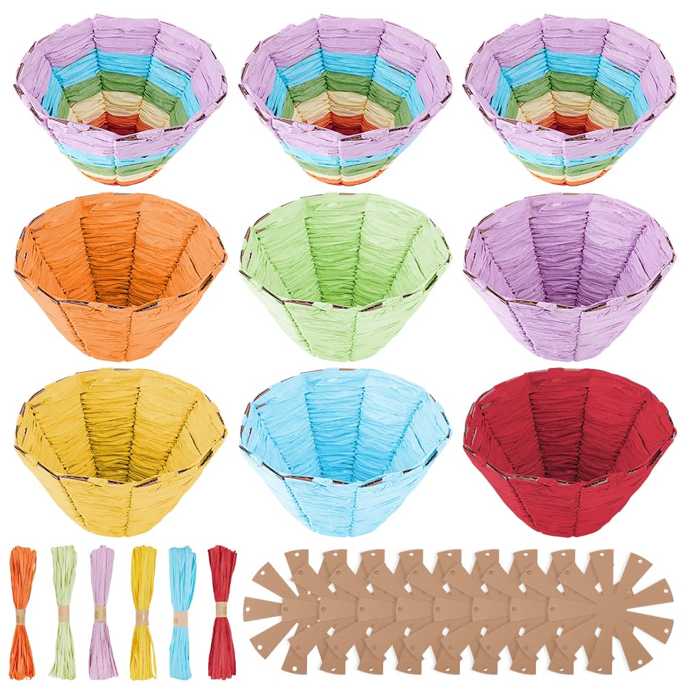 FREEBLOSS 9 Set Woven Basket Kit Woven Easter Basket Kit DIY Woven Basket Set Wicker Basket Kit for Beginners Basket Making Kit with Basket Weaving Supplies Basket Weaving Kits FREEBLOSS