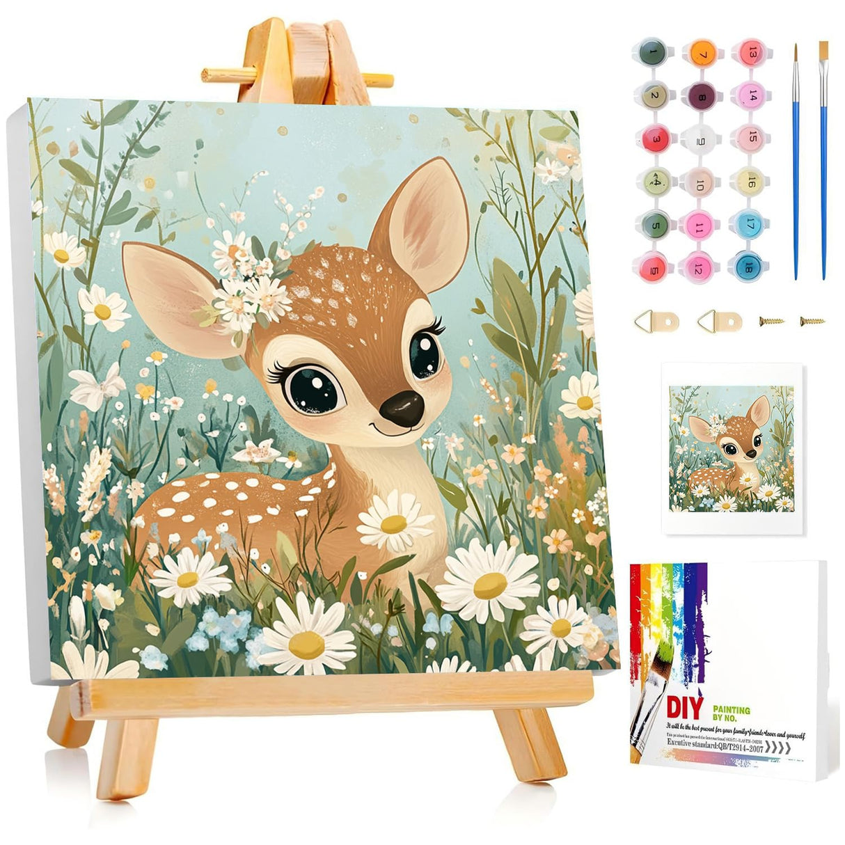 Aestalrcus Paint by Numbers Kit for Kids with Frame, Deer Paint by Numbers for Kids Ages 4-8-12,DIY Acrylic Oil Painting for Home Wall Decor Gift 8 x 8 Inch (with Frame Easel) Aestalrcus