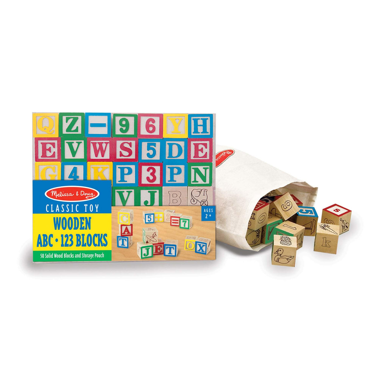 Melissa & Doug Deluxe Wooden ABC/123 1-Inch Blocks Set With Storage Pouch (50 pcs), Classic Letter And Number Wooden Blocks, For Toddlers And Kids Ages 2+ Melissa & Doug