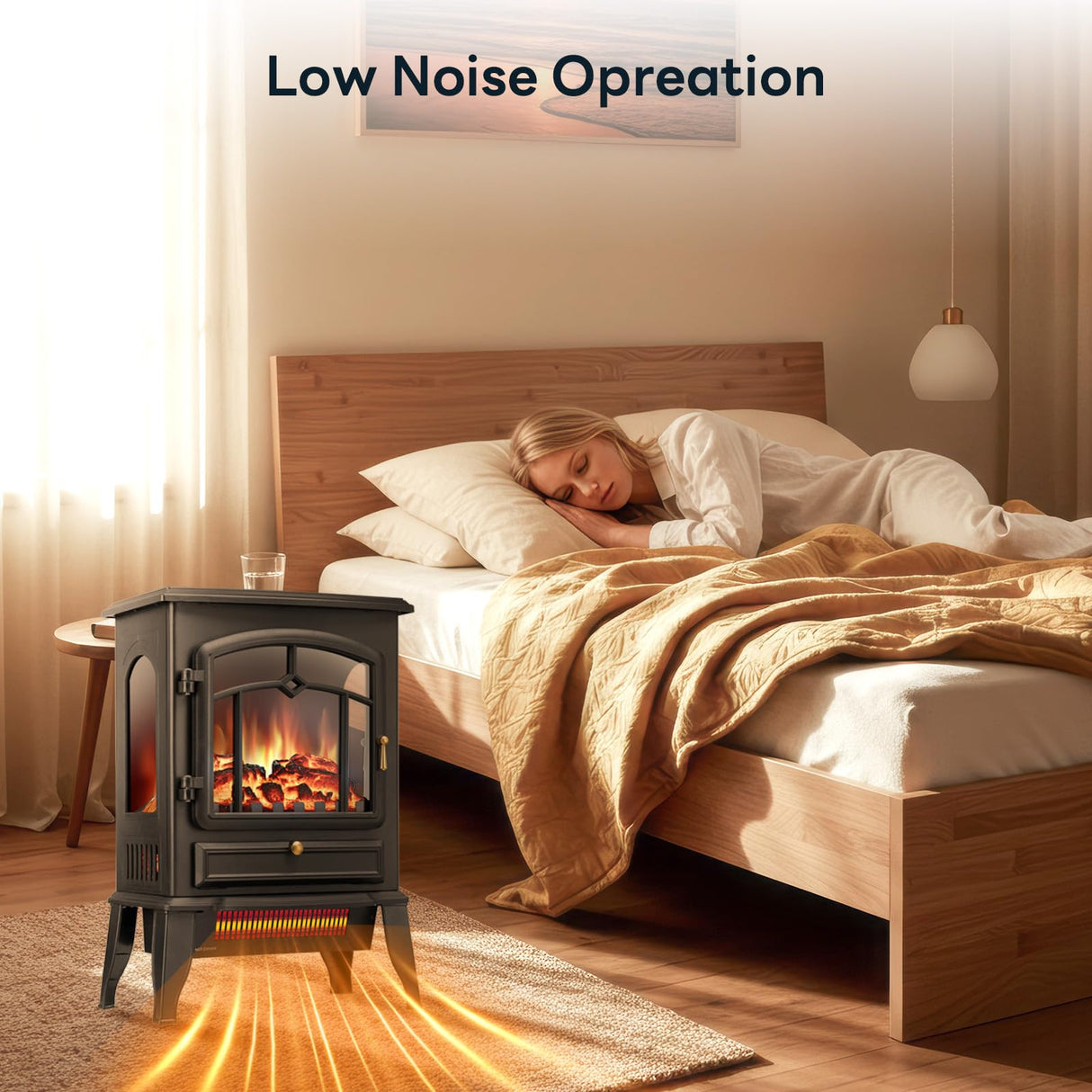 ZAFRO Electric Fireplace Stove, 5100 BTU Quick Heating Electric Fireplace Heater with Adjustable Flame Brightness, 1000W/1500W Thermostat, for Living Room, Bedroom ZAFRO