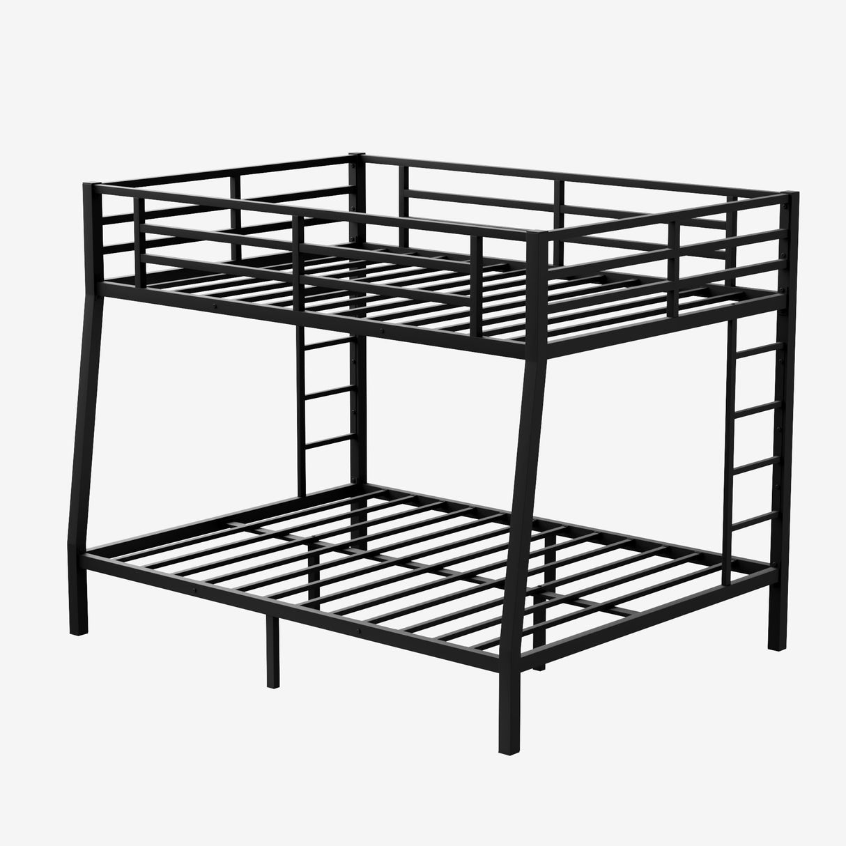 KEIKI Metal Full XL Over Queen Bunk Bed with Guard & Ladder, Heavy-Duty Bunk Bed for Teens and Adults, No Box Spring Needed - Black KEIKI