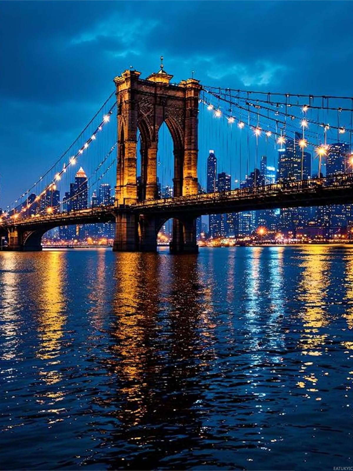 EATUKYIC Brooklyn Bridge Diamond Painting Kits for Adults, Diamond Art Painting Kits for Beginners, DIY Full Drill Round Gem Art 5D Crystal Art Paint by Numbers, Hobbies for Women Gifts 12x16inch EATUKYIC