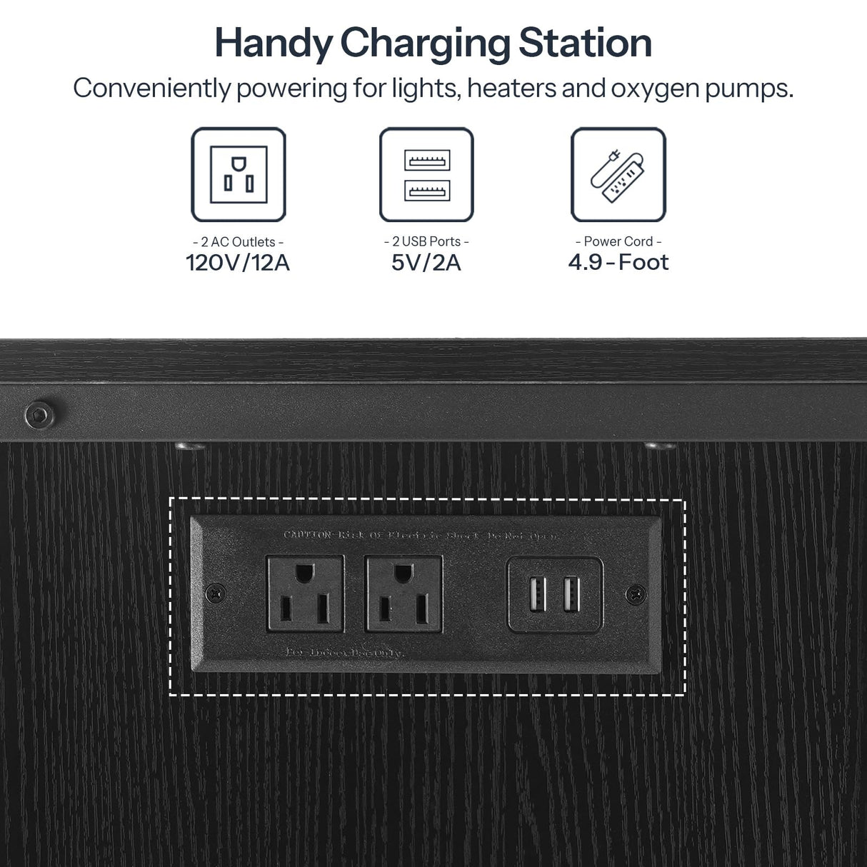 HOOBRO 20 Gallon Fish Tank Stand with Power Outlets and LED Light, Metal Frame Aquarium Stand, Reptile, Turtle Tank Stand with Cabinet Storage, 27.6'' L x 15.7'' W, 300 LBS Capacity, Black BB40UDFT01 HOOBRO