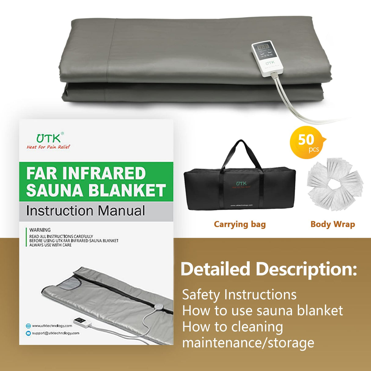 UTK Infrared Sauna Blanket, Portable Sauna for Home SPA, Fast Sweat & None Smell Infrared Sauna to Relax & Detox Your Body and Mind, (71"*71") Full-Size Home Sauna with 50 Plastic Wraps UTK