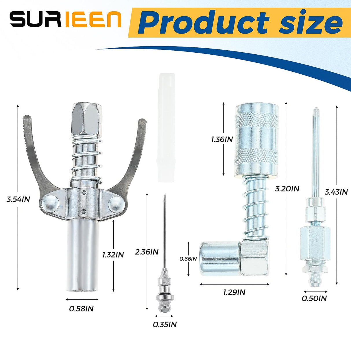 SURIEEN Grease Gun Accessory Kit, 90 Degree Grease Gun Coupler Adapter, Double Handles Grease Gun Coupler, Grease Needle, Needle Tip Dispenser, Fit 1/8" NPT Grease Gun SURIEEN