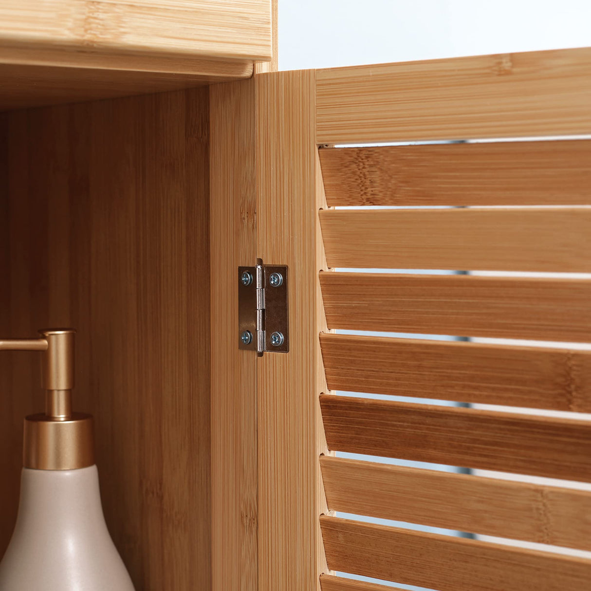 kleankin Tall Bathroom Cabinet with Drawer and Slatted Shelves, Slim Bamboo Linen Tower with Louvered Door, Natural kleankin