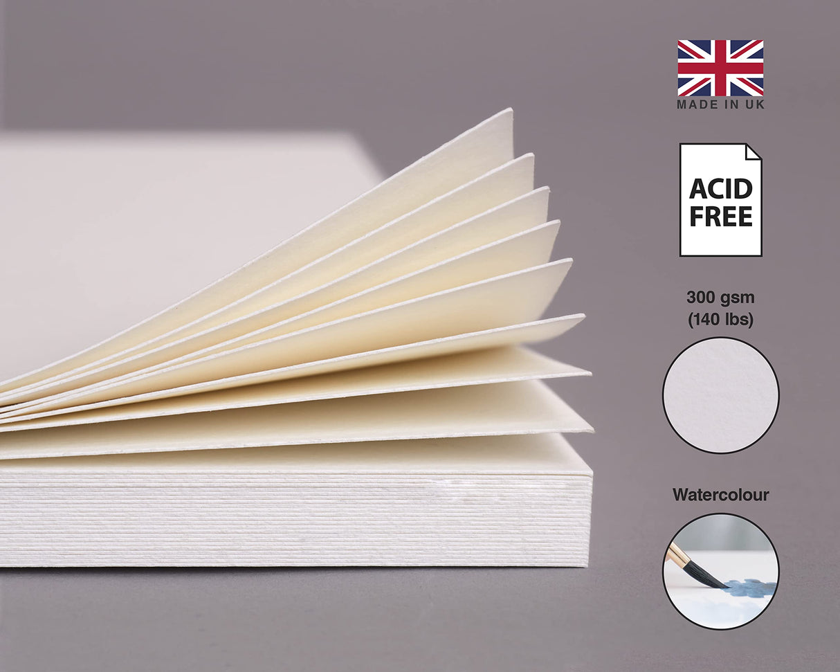 Watercolor Paper Artist Art Pad 35 Sheets, 140lb/300 GSM, Glue Bound, Acid Free, Cold Pressed for Artists Drawing and Sketching Techniques, Made in UK Acuma Crafts