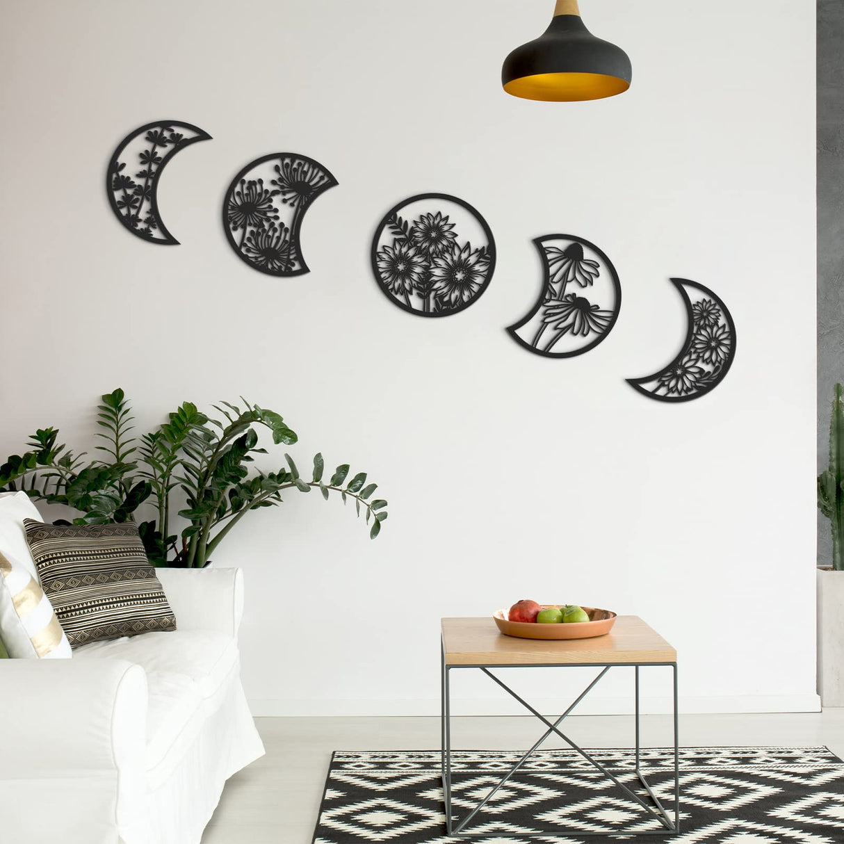 Jetec 5 Pieces Moon Phase Wall Decor Boho Hanging Moon Phase Nordic Wood Wall Art for Living Room Bedroom Home Decoration Room Apartment Bar Ornament(Black) Jetec
