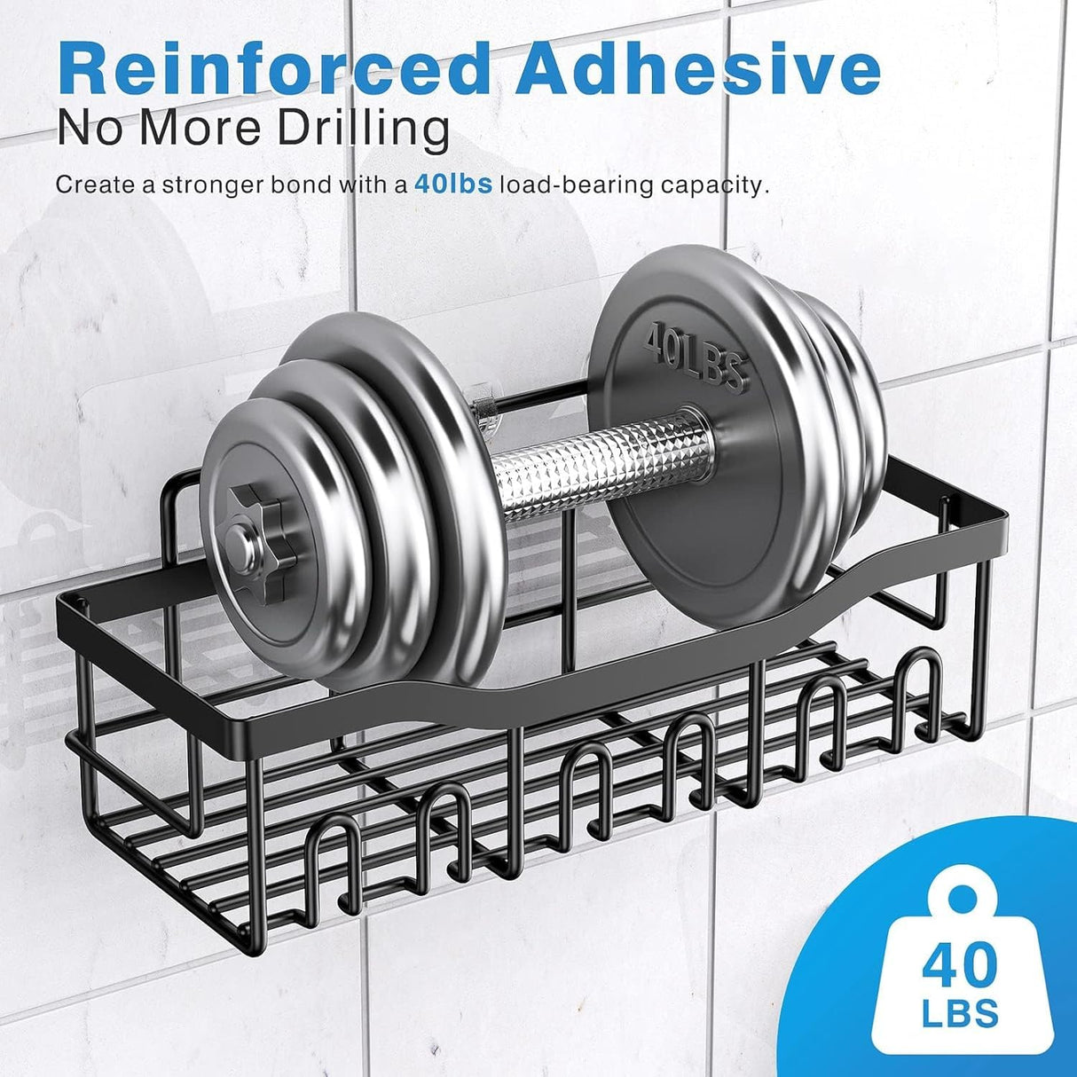 EUDELE 5-Pack Rustproof Stainless Steel Shower Caddy Set– No Drill Adhesive Bathroom Organizer, Space-Saving Shower Shelves for Apartment Essentials, Bathroom/Kitchen Storage Home Decor-L Size EUDELE